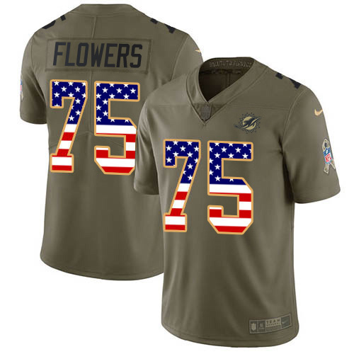 Miami Dolphins #75 Ereck Flowers Olive USA Flag Men Stitched NFL Limited 2017 Salute To Service Jersey